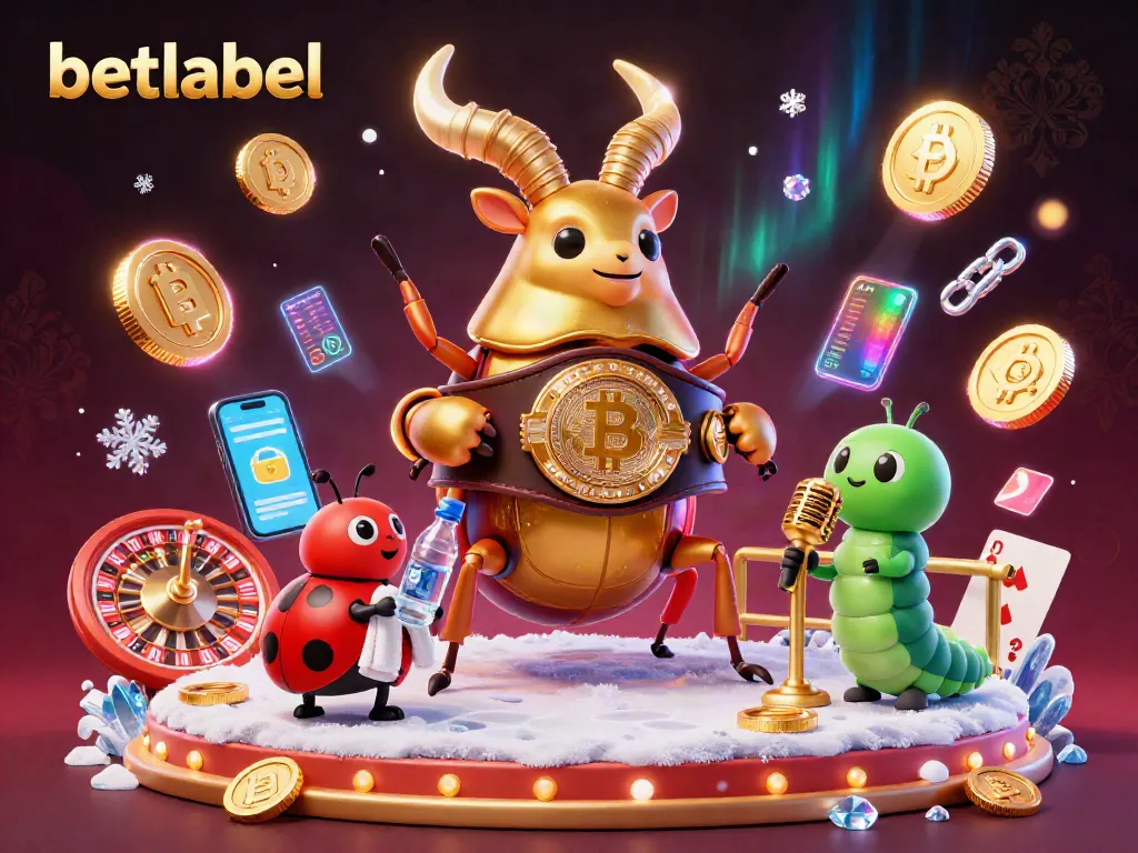 Betlabel casino image showcasing a dynamic scene with unique gambling characters and crypto elements.